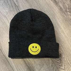Kids Black Beanie with Yellow Smiley Face